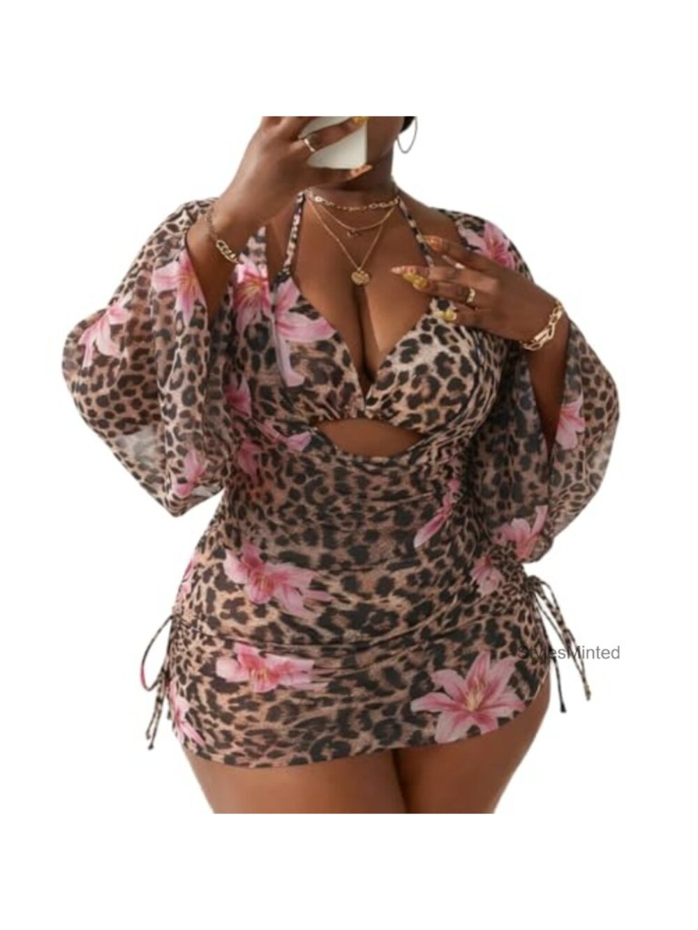 Plus Size 3-Piece Halter Bikini Set with Cover Up